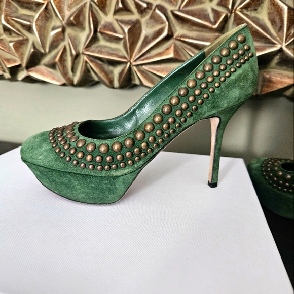 Sergio Rossi green suede studded platform heels pumps, 36 1/2 - Picture 6 of 9